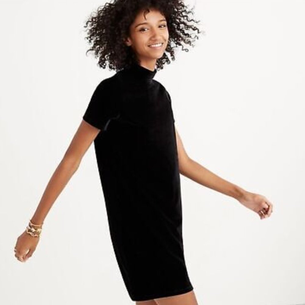 Madewell Black Velvet Mock Neck Dress XS